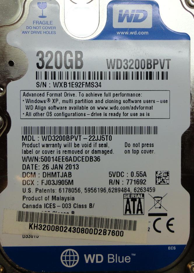 Western digital wd3200bpvt